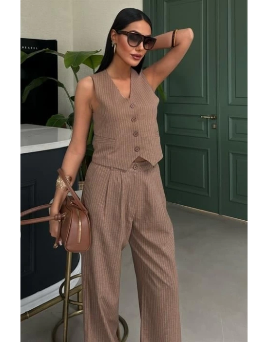 Yelek Ve Pantolon Çizgili Double Takım 10017