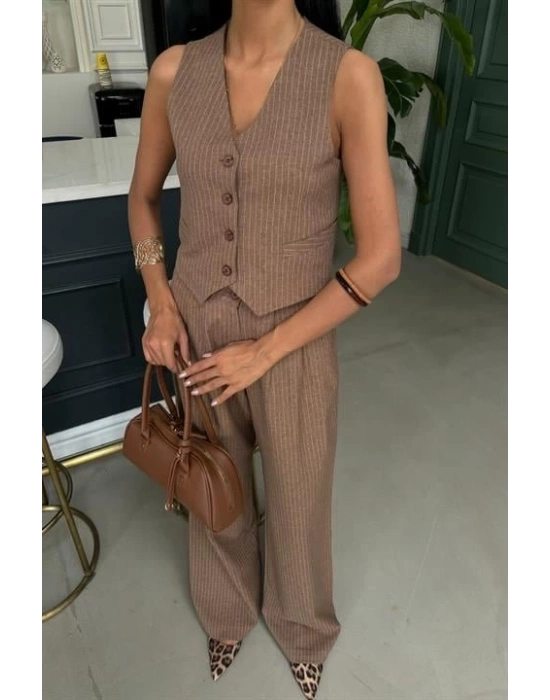 Yelek Ve Pantolon Çizgili Double Takım 10017