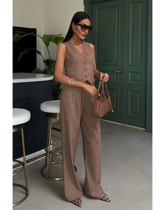 Yelek Ve Pantolon Çizgili Double Takım 10017