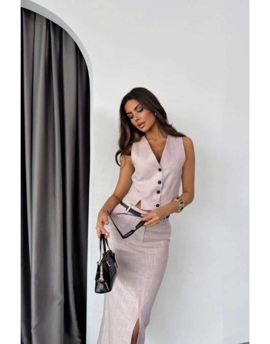 YELEKÖNDEN YIRTMAÇLI ETEK TK ŞANTUK KETEN  Lila