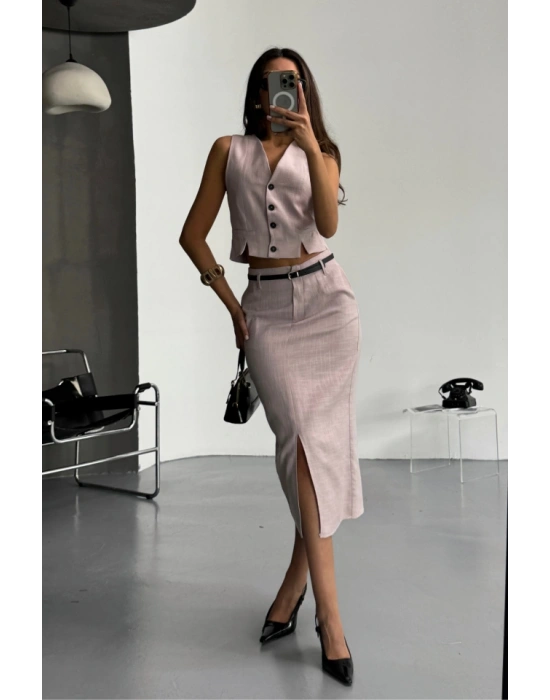 YELEKÖNDEN YIRTMAÇLI ETEK TK ŞANTUK KETEN  Lila