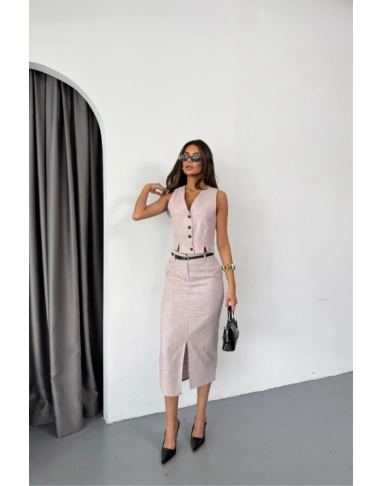 YELEKÖNDEN YIRTMAÇLI ETEK TK ŞANTUK KETEN  Lila