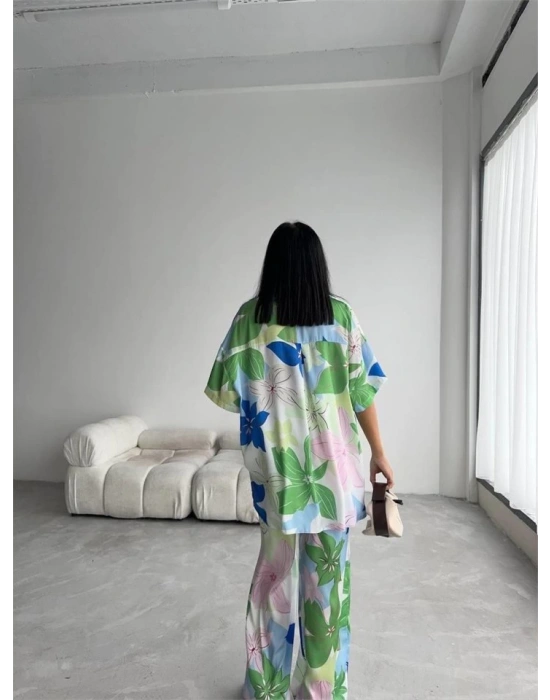 YEŞİL BÜYÜK ÇİÇEK DEEN ATEN GÖLEKPANTOLON TAKI  Yeşil