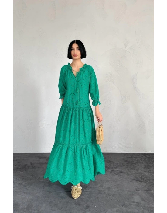Yeşil Dantelli New Elbise