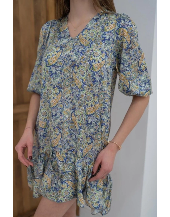 Yeşil Desenli aten Elbise