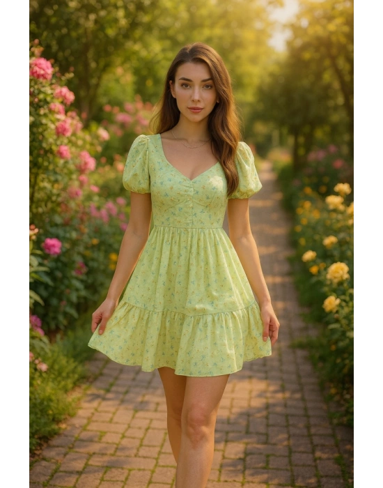 Yeşil ırt Dekolteli Elbise