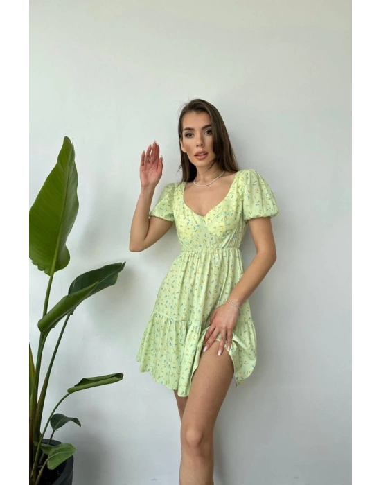 Yeşil ırt Dekolteli Elbise