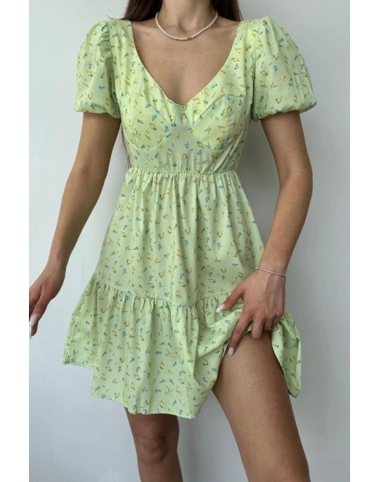 Yeşil ırt Dekolteli Elbise