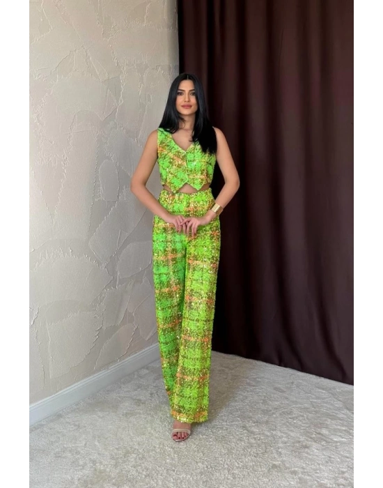 Yeşil Pullu Yelek Ve Pantolon Takım