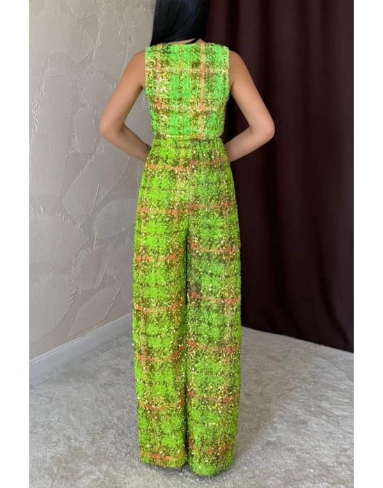 Yeşil Pullu Yelek Ve Pantolon Takım