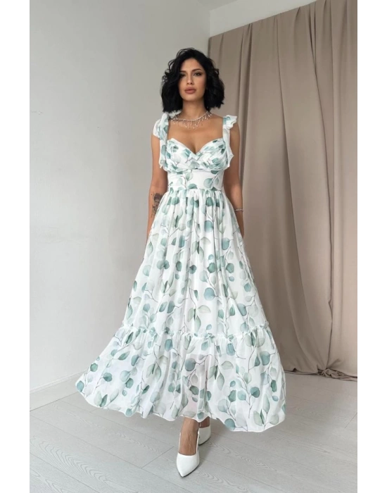 Yeşil Şifon Drapeli Elbise