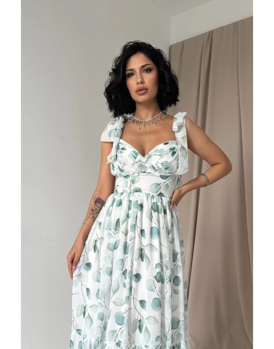 Yeşil Şifon Drapeli Elbise