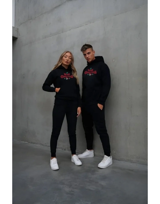 Yılbaşı erry Christmas Baskılı Oversize Kapüşonlu weatshirt Hoodie  iyah