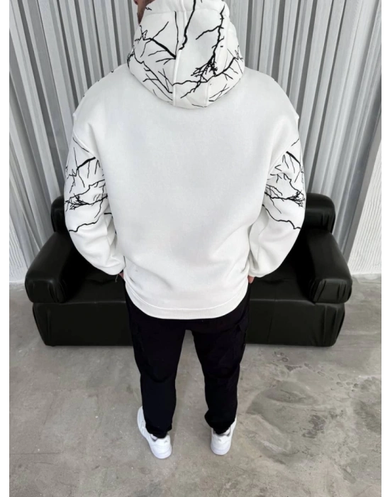 Yıldırım Baskılı Kapşonlu weathirt  Beyaz