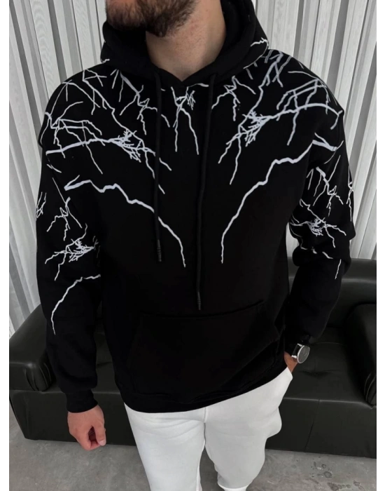 Yıldırım Baskılı Kapşonlu weathirt  iyah