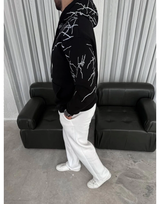 Yıldırım Baskılı Kapşonlu weathirt  iyah