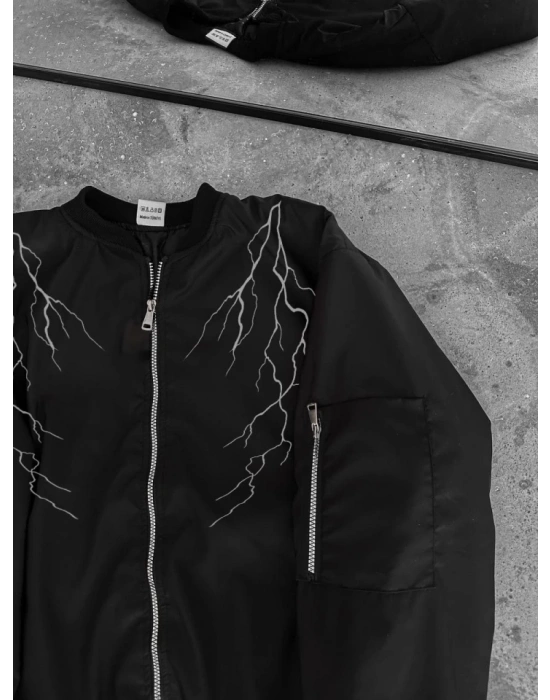 Yıldırım Baskılı Uzun Kol Bomber Ceket  iyah