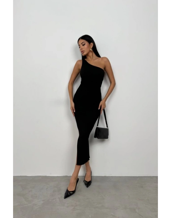 Yırtmaç Detay Tek Omuz Elbise