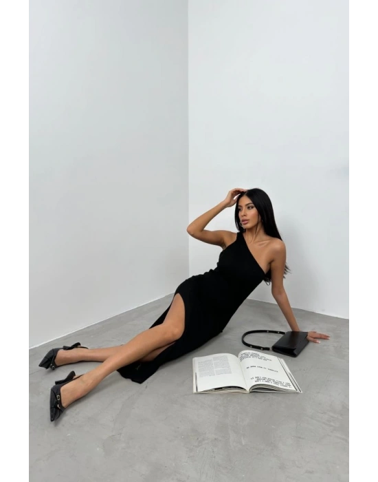 Yırtmaç Detay Tek Omuz Elbise