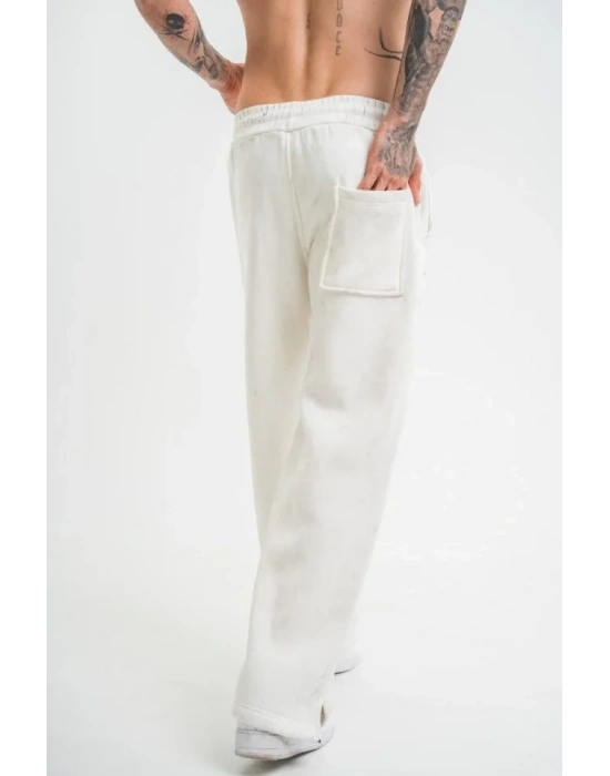 Yırtmaç Detaylı Boru Paça Baggy Eşofman Pantolon  Beyaz