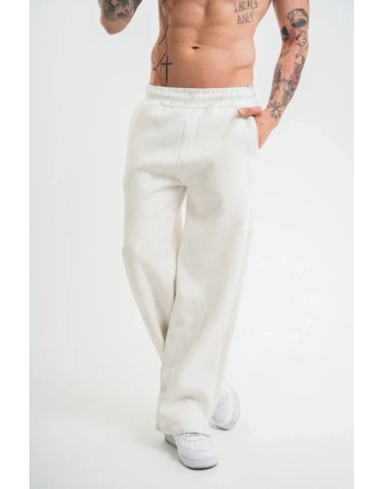 Yırtmaç Detaylı Boru Paça Baggy Eşofman Pantolon  Beyaz