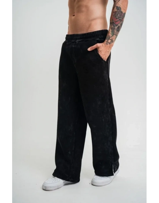 Yırtmaç Detaylı Boru Paça Baggy Eşofman Pantolon  iyah