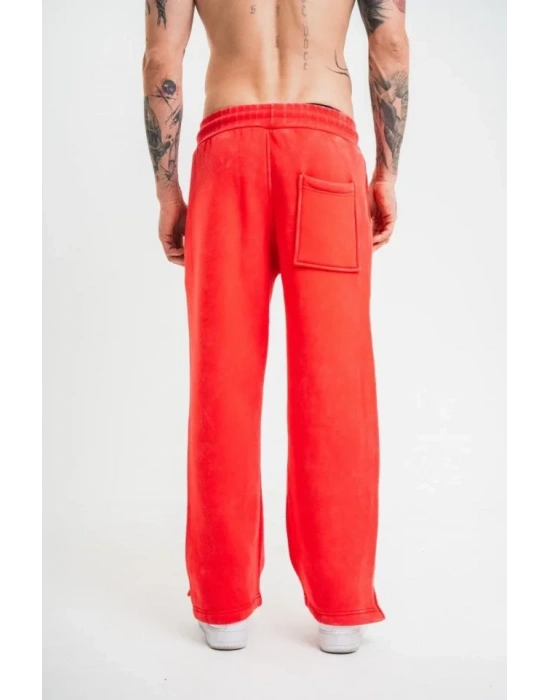 Yırtmaç Detaylı Boru Paça Baggy Eşofman Pantolon  Kırmızı