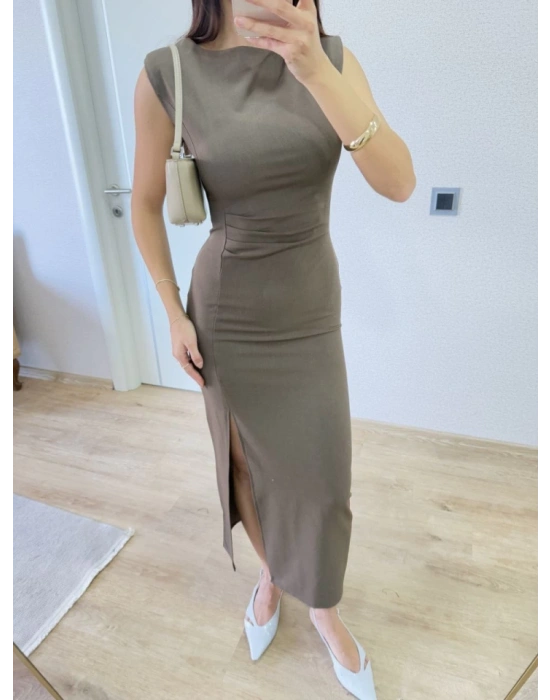 Yırtmaç Detaylı Kolsuz Elbise  Antrasit