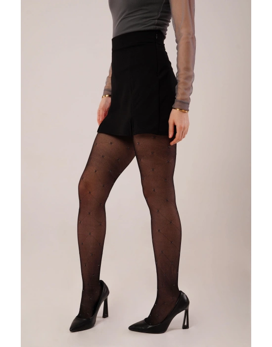 Yırtmaç Detaylı Siyah Mini Etek