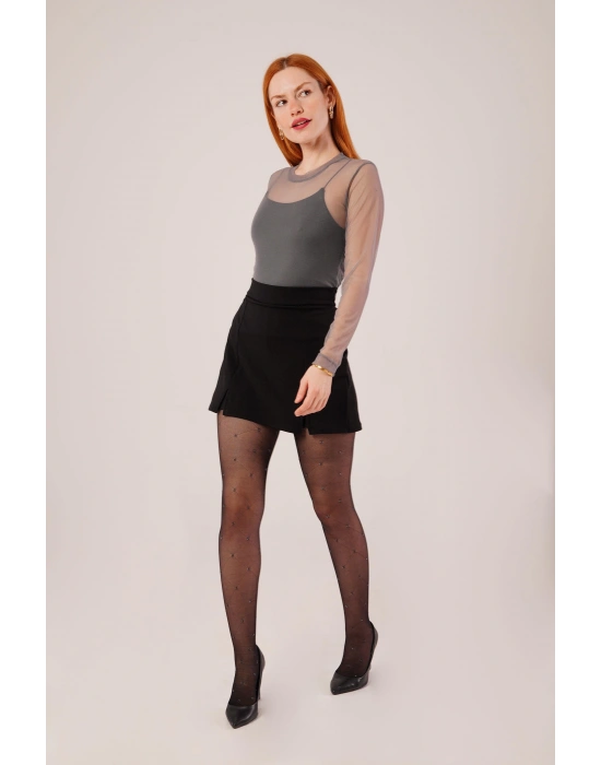 Yırtmaç Detaylı Siyah Mini Etek