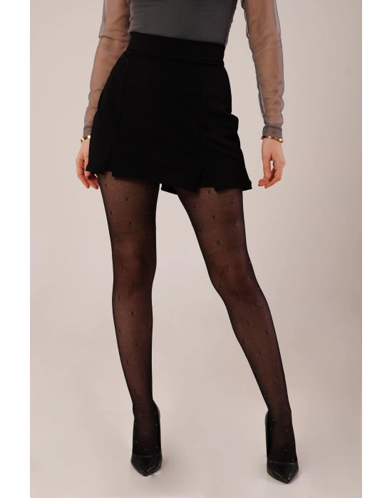 Yırtmaç Detaylı Siyah Mini Etek