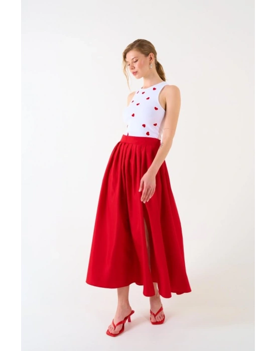 Yırtmaçlı Etek  Kırmızı