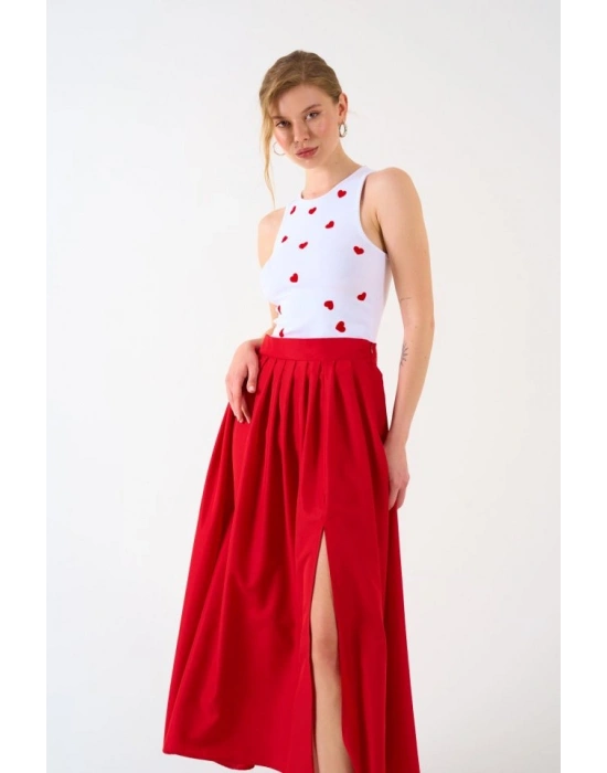 Yırtmaçlı Etek  Kırmızı