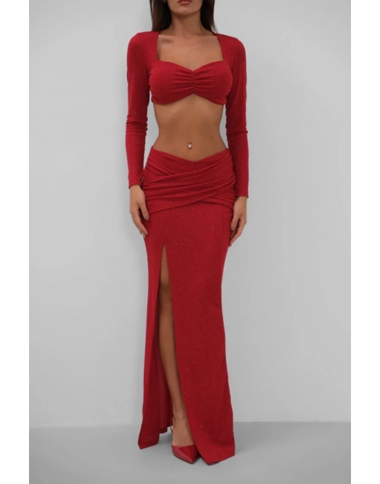 Yırtmaçlı Etek Ve Crop Bluz Takım