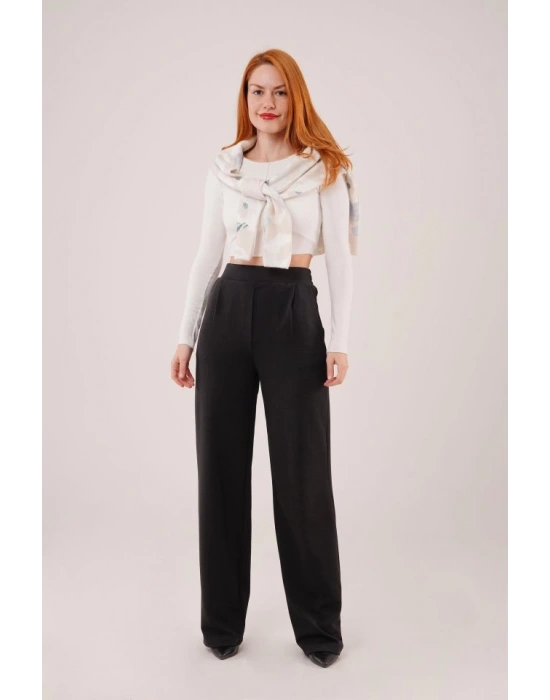 Yüksek Bel Bol Paça Krep iyah Pantolon