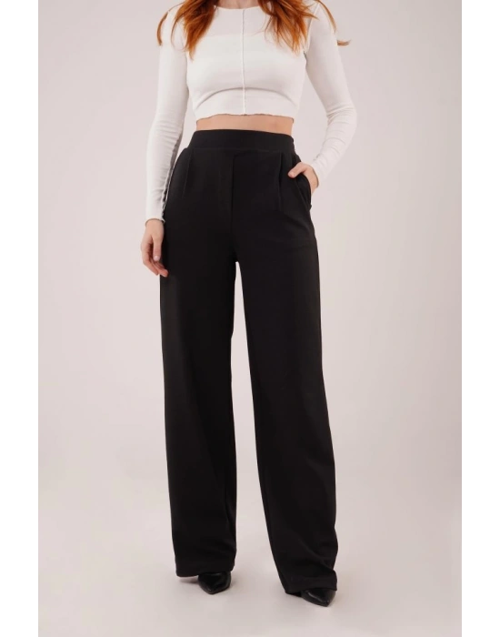 Yüksek Bel Bol Paça Krep iyah Pantolon