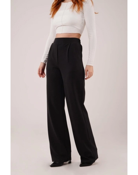 Yüksek Bel Bol Paça Krep iyah Pantolon