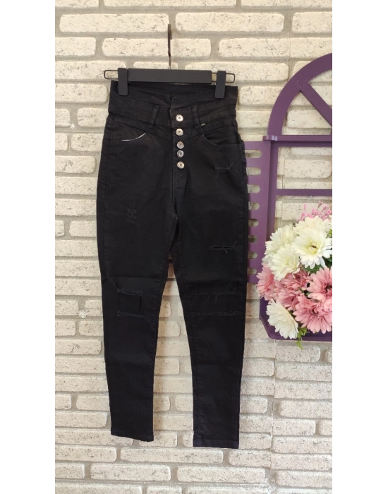 Yüksek Bel Düğme Ve Yırtık Detaylı Kot Pantolon Jean 92cm