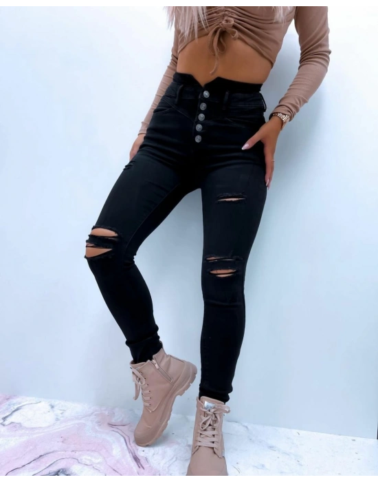 Yüksek Bel Düğme Ve Yırtık Detaylı Kot Pantolon Jean 92cm