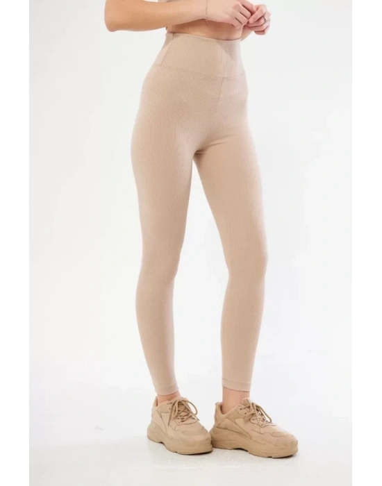 Yüksek Bel Fitilli Tayt  Bej