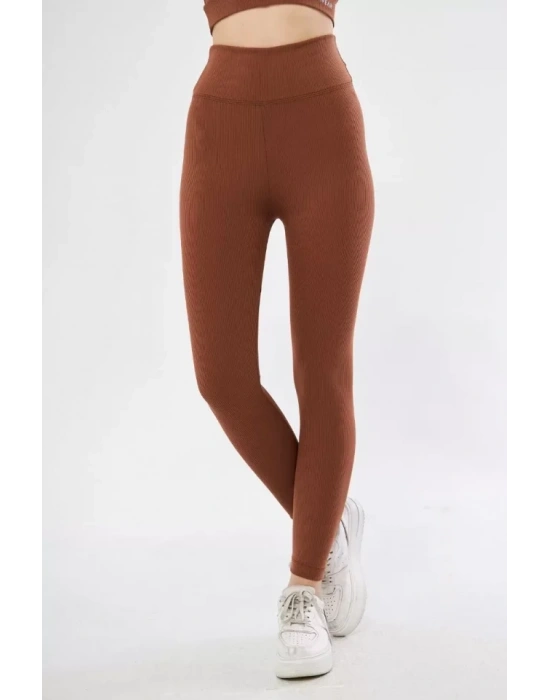 Yüksek Bel Fitilli Tayt  Kahve
