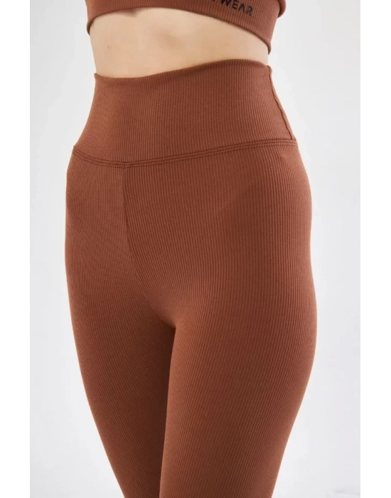 Yüksek Bel Fitilli Tayt  Kahve