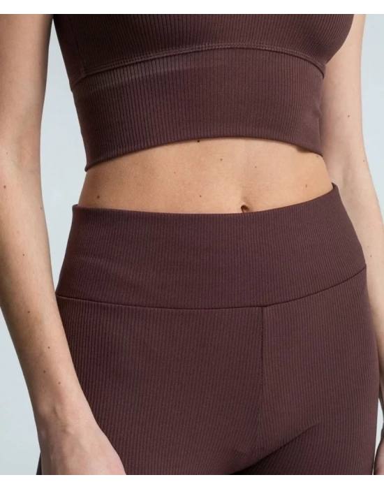 Yüksek Bel Fitilli Tayt  Kahverengi