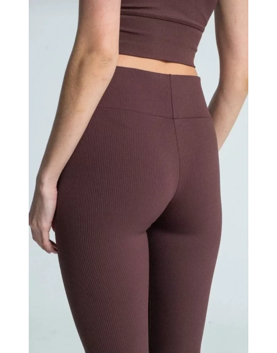 Yüksek Bel Fitilli Tayt  Kahverengi