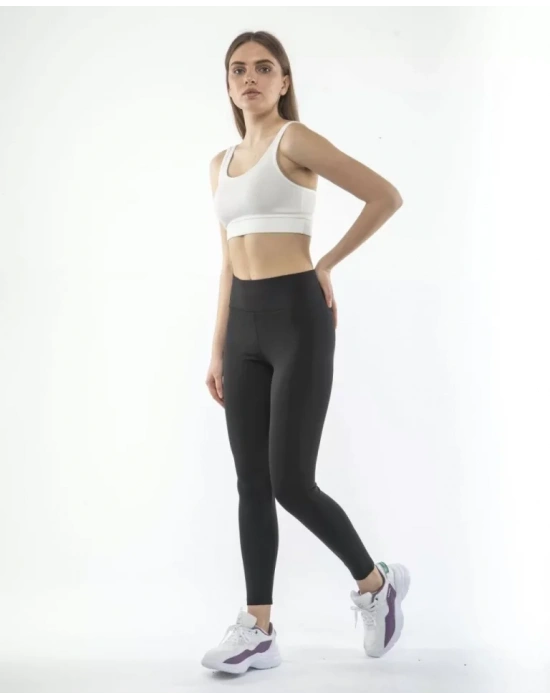 Yüksek Bel Geniş Kemer Dalgıç Tayt  iyah