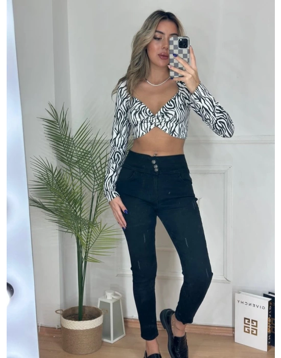 Yüksek Bel Likralı Jean Pantolon 90 Cm