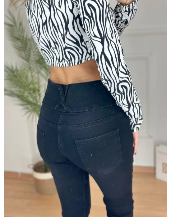 Yüksek Bel Likralı Jean Pantolon 90 Cm