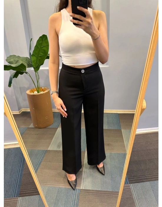 Yüksek Bel Palazzo Metal DüğmePantolon