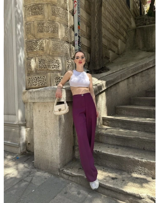 Yüksek Bel Palazzo Metal DüğmePantolon