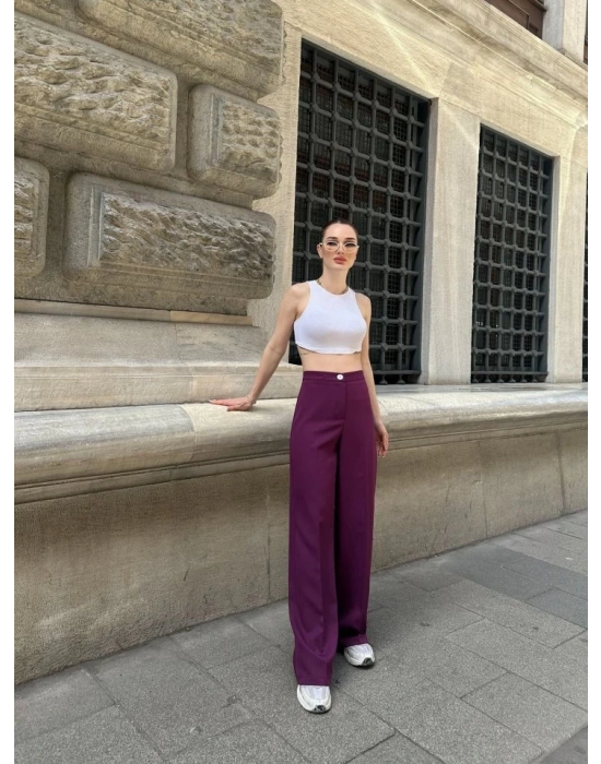 Yüksek Bel Palazzo Metal DüğmePantolon